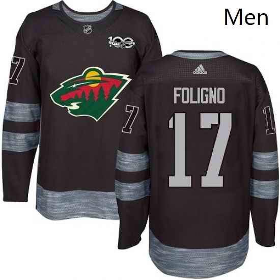 Mens Adidas Minnesota Wild 17 Marcus Foligno Authentic Black 1917 2017 100th Anniversary NHL Jersey